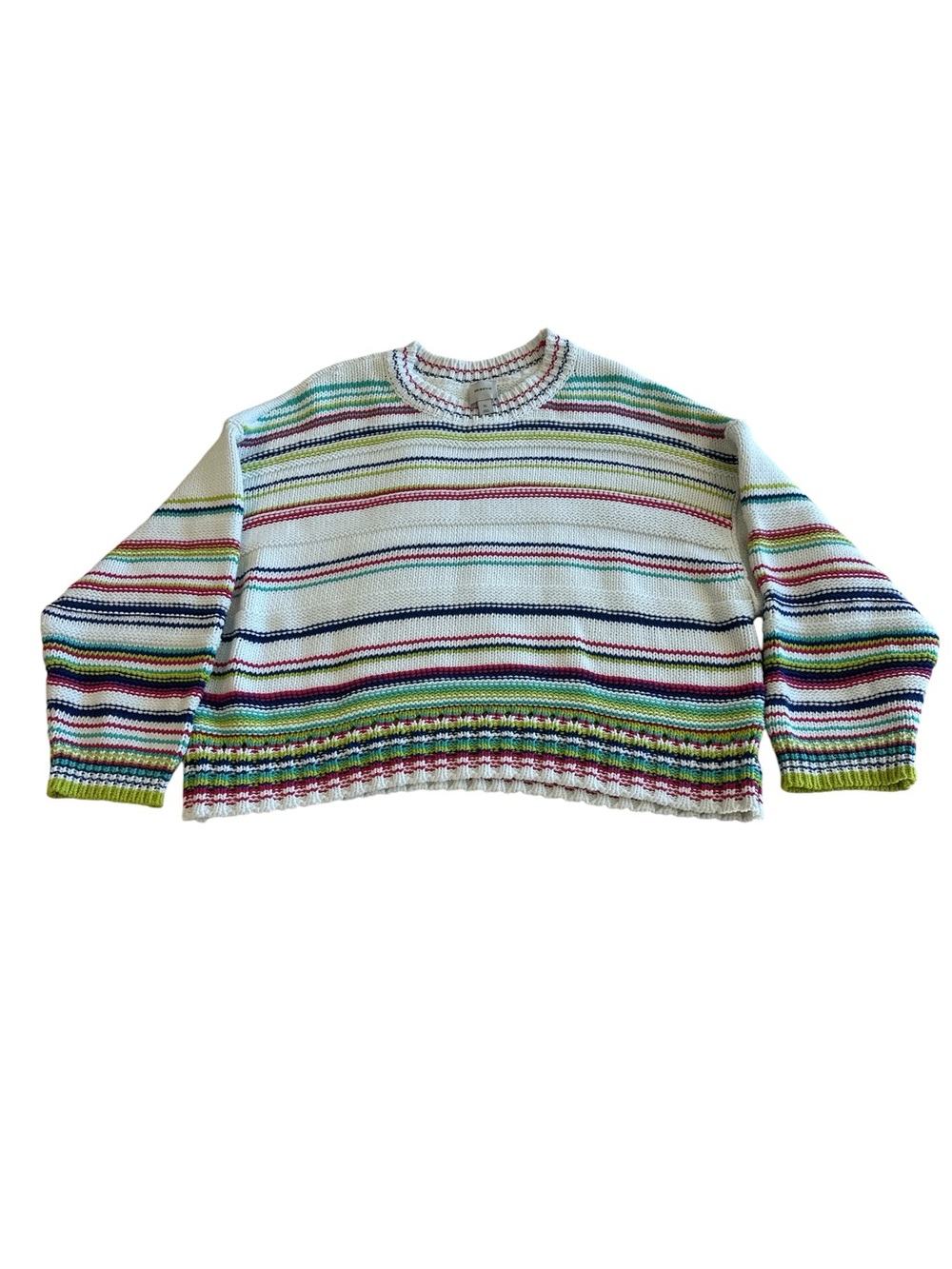Anthropologie Maeve Multicolor Striped Crewneck Cable Knit Sweater - Picture 3 of 9